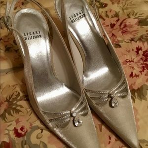 Stuart Weitzman champagne satin heels
